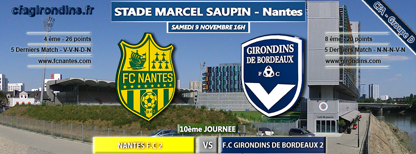 Cfa Girondins : [J10] Déplacement à Nantes - Formation Girondins 