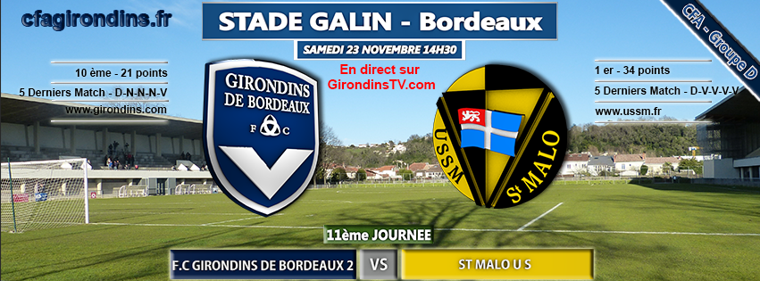 Cfa Girondins : [J11] Le leader St Malo à Galin - Formation Girondins 