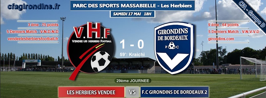 Cfa Girondins : [J29] Courte défaite face aux Herbiers (1-0) - Formation Girondins 