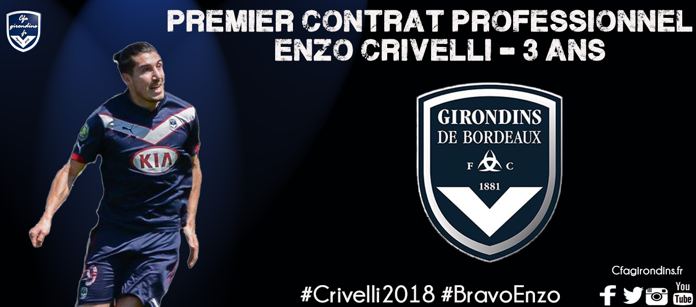 Cfa Girondins : Retour sur le parcours d'Enzo Crivelli, nouveau professionnel aux Girondins de Bordeaux - Formation Girondins 