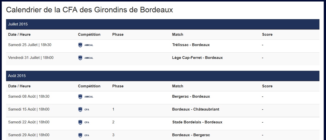 Cfa Girondins : CFA : Présentation du calendrier - Formation Girondins 